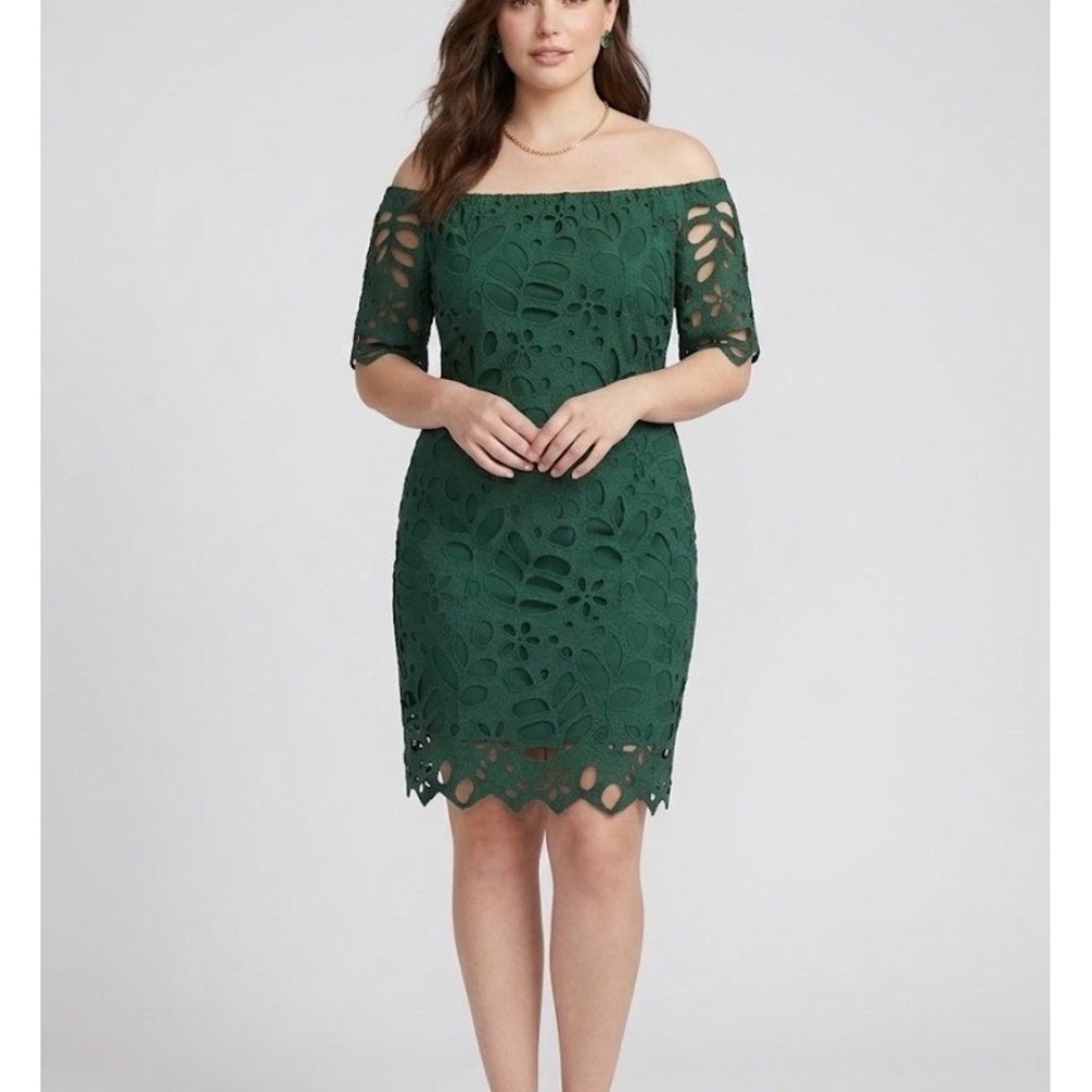 PrettyGarden Green Lace Off Shoulder Mini Dress Floral Cut Out NWT Large